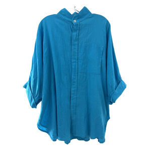 Dilemma Women's Classic Organic Cotton Collared Bright Blue Button Up Shirt XL